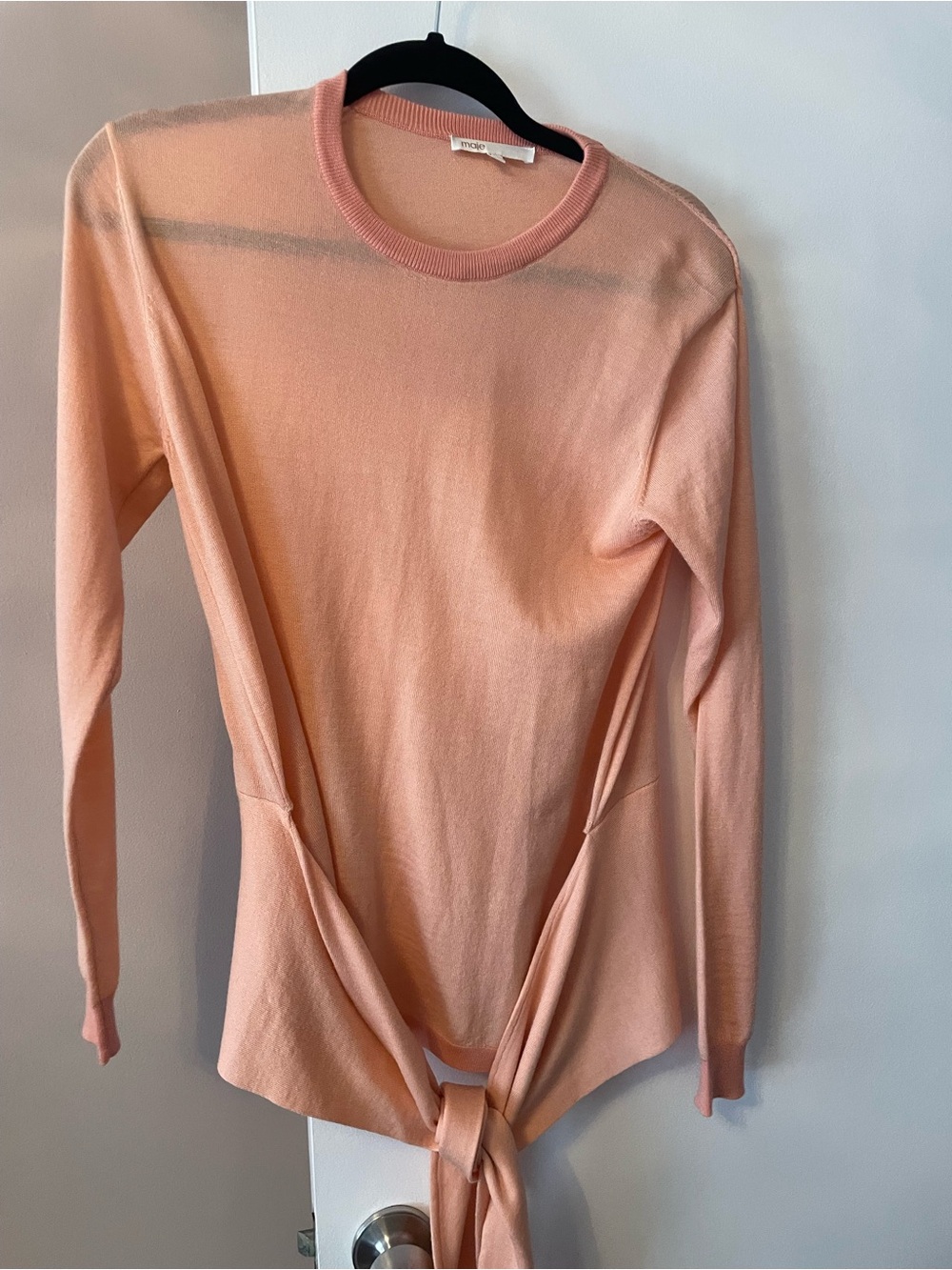 Maje Peach-Pink Long Sleeve Tie-Front Top